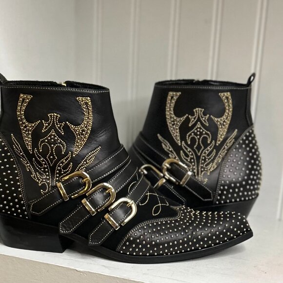 Anine Bing Leather Studded Accents Moto Boots Size 8 - Picture 2 of 8